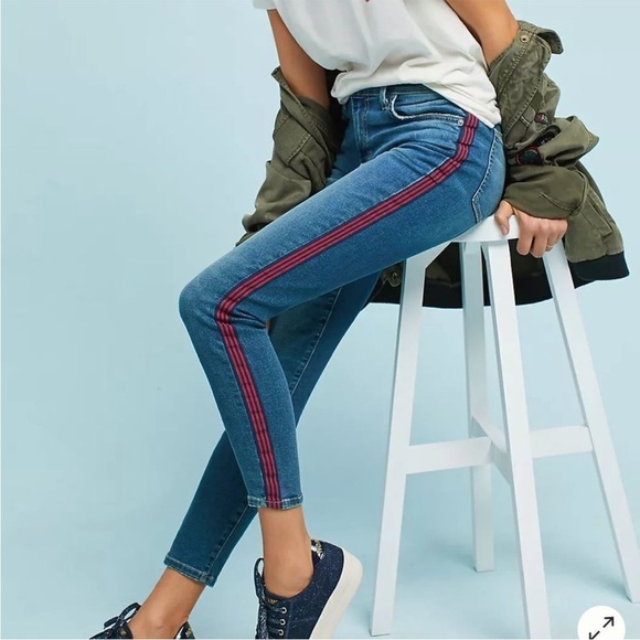 Current/Elliott High Waisted Red Side Stripe Stiletto Jeans - Picture 1 of 10